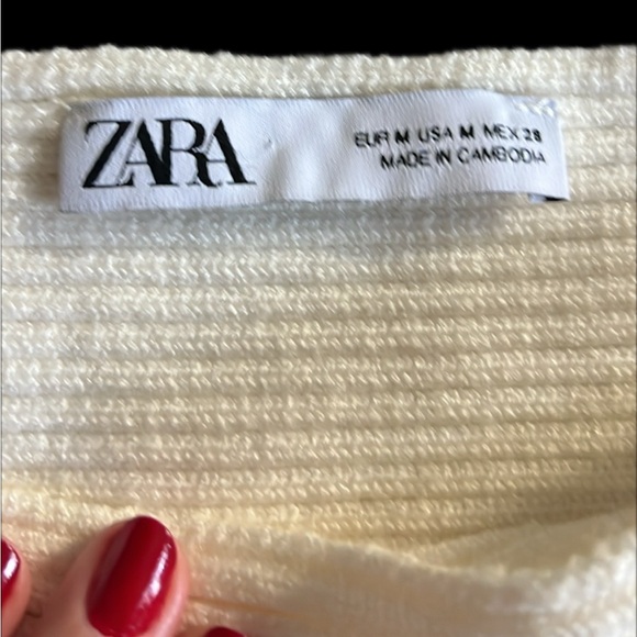 Zara Cropped Sweater Balloon Sleeves with Cuffs Cream - Picture 3 of 6